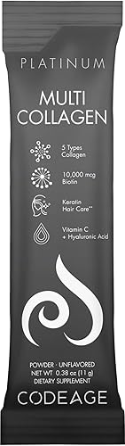 Miniatura 9 de Codeage Multi colágeno y biotina 10,000 mcg + vitamina C, B6 y D3, queratina, ácido hialurónico, niacina, 18 aminoácidos - Suplemento de paquetes de