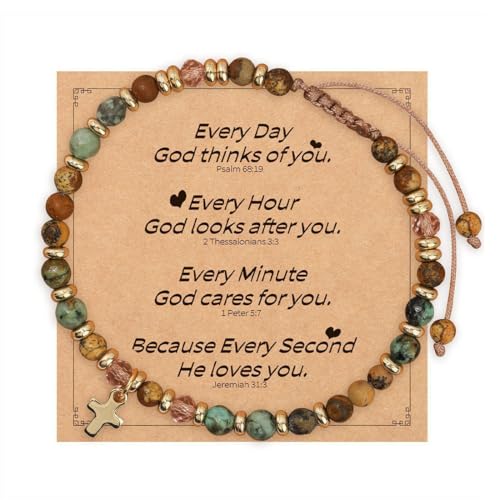 LACHT para mujer con piedras naturales y cruz, joyería religiosa cristiana, pulsera para mujer con piedras naturales, pulsera con cruz, idea de regalo para confirmación, bautismo, comunión, regalos