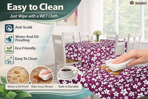Image of Waterproof Dining Table Cover | PVC Table Protector | Dustproof Spill Proof Cover for Home & Kitchen (floral-19, 40x60 Inches (4 Seater))