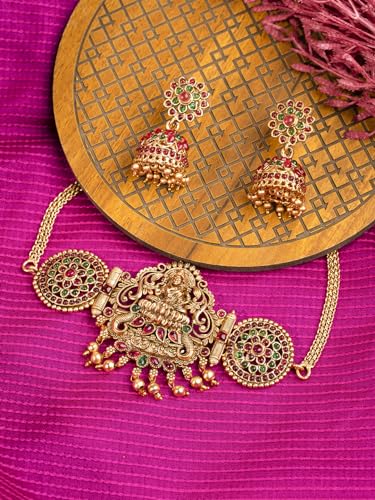 Real Kemp Gold Plated Goddess Lakshmi Choker Set
