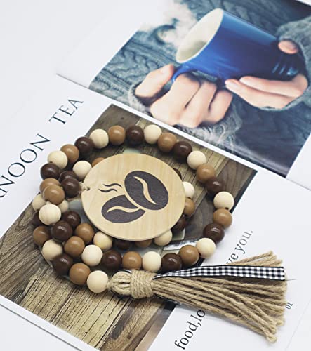 Wood Bead Garland, Farmhouse Beads With Tassel, Neutral Home Decor Rustic Country Decor Prayer Boho Beads Big Wall Hanging Decor (Coffee) #TOP2