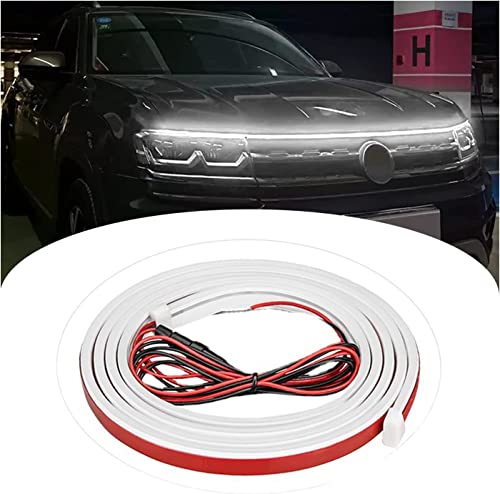 FAFOUR Bande lumineuse LED pour extérieur de voiture, kit de faisceau de capot de démarrage de balayage dynamique, bande de capot flexible, feux diurnes de voiture étanches universels (Blanc, 47inch) Cover
