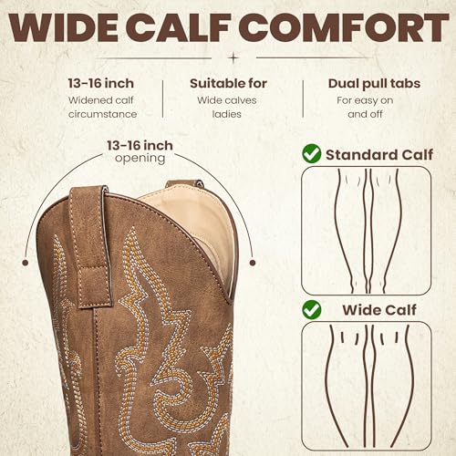 Image of SheSole Square Toe Cowboy Boots for Women Cowgirl Boots Wide Calf Riding Western Boots