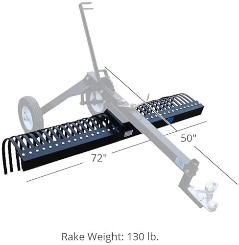 Miniatura 2 de Titan Attachments Marco de remolque transformador de rastrillo de paisaje de 6 pies, rastrillo atornillado tiene 36 dientes tratados térmicamente,