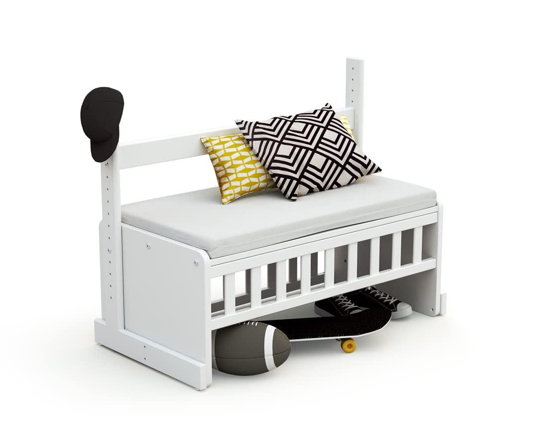 AT4 – Weige Babybett Beistellbett Holz mit Matratze und rollen CONFORT Weiß 40 x 80 cm| 86 x 58,5 x 80 cm | Kinderbett mit Matratze inklusive 40x80x5cm | 4 multidirektionale Räder | Leicht zu bewegen