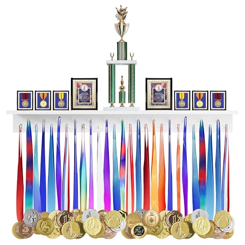 Defined Deco 3ft-Medal Awards Rack Ultimate Medal Hanger Display and Trophy Shelf,36' Wooden Trophy...