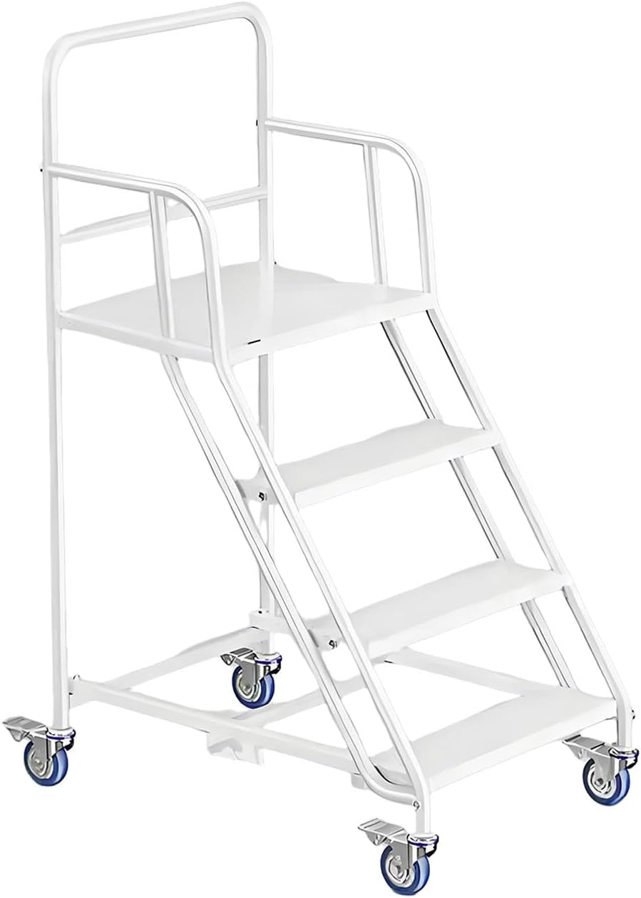 Heavy Duty Industrial Ladder 350kg Capacity 4 Step Escalator with Wheels Non Slip Steps & il Perfect for Supermarkets Garages & Libraries Grey 100 cm
