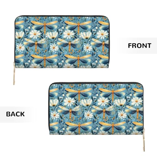 Flower Dragonfly Elegant Print Wallet Women Men, Long PU Leather Wallets for Women, Cute Womens Travel Wallet Purse Pouch with Zipper Pocket2