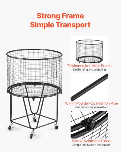 Panier à linge robuste en acier carbone charge 27 kg avec roues - 6