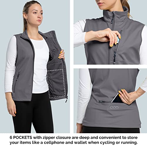 33,000ft Women's Lightweight Gilet Outerwear Waterproof Stand Collar Softshell Cycling Vest Laddies Reflective Sleeveless Jacket for Riding Running Golf Hiking Walking Fishing Light Grey L - Image 4