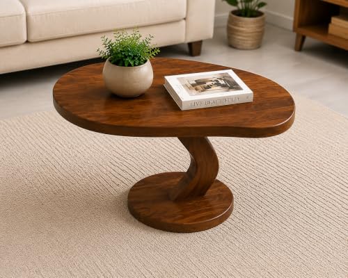 Image of Center Table for Living Room | Solid Sheesham Wood Pebble Shape Coffee Table for Hone & Office | Accent Table | Tea Table | Honey Finish