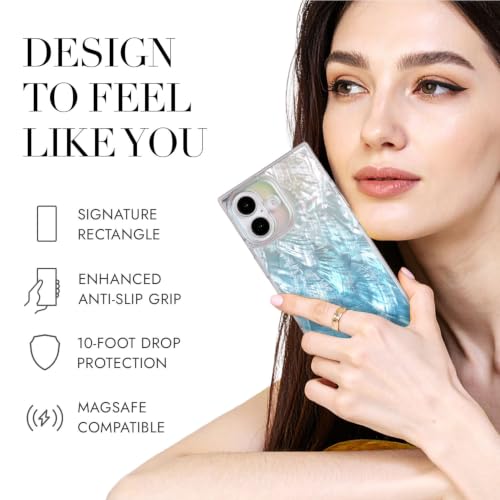 Image of COCOMII Rectangle for iPhone 16 Case, Turquoise Real Mother of Pearl