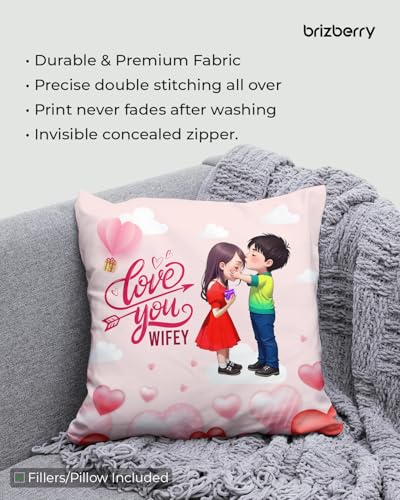 Image of Brizberry Pillow Cushion Gift for Valentine's Day Anniversary Engagement Birthday for Wife Love Romantic Couple Gift with Cushion Filler (16 inch x 16 inch) (Design 11)