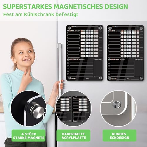 BIROYAL 2er Magnetisch Wochenplaner Kinder mit 6 Stifte, 20x30cm to Do Liste Abwischbar, Routine Planer Kinder, Aufgabentafel Kind für Kühlschrank, Belohnungstafel Mädchen Jungen ab 6, Tagesablauf