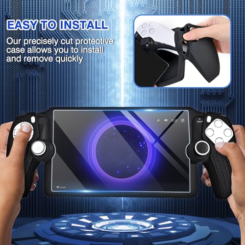 Image of EasEasy Compatible for PlayStation Portal Case, Soft Silicone Protective Cover with 9H Tempered Glass Screen Protector for PS5 Portal Anti-Scratch Skin Case with 4 Cute Thumb Grip Caps-Black