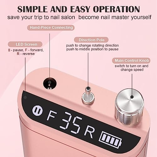 Kredioo 10 in 1 Nail Drill Kit, 35000RPM Rechargeable Electric E File, 8 Hours Battery, Manicure Pedicure Acrylic Gel Removal - Image 3