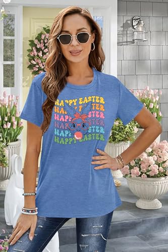 Image of Women Happy Easter T Shirt Bunny Rabbit Graphic T-Shirt Funny Letter Printed Shirts Short Sleeve Tops