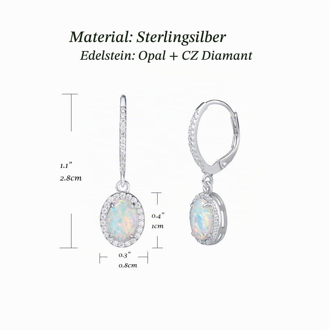 FANCIME Opal Ohrringe für Damen 925 Sterling Silber Ovalem Opal Zirkonia Creolen Ohrringe Hängend Ohrringe Geschenke Schmuck für Frauen Mädchen