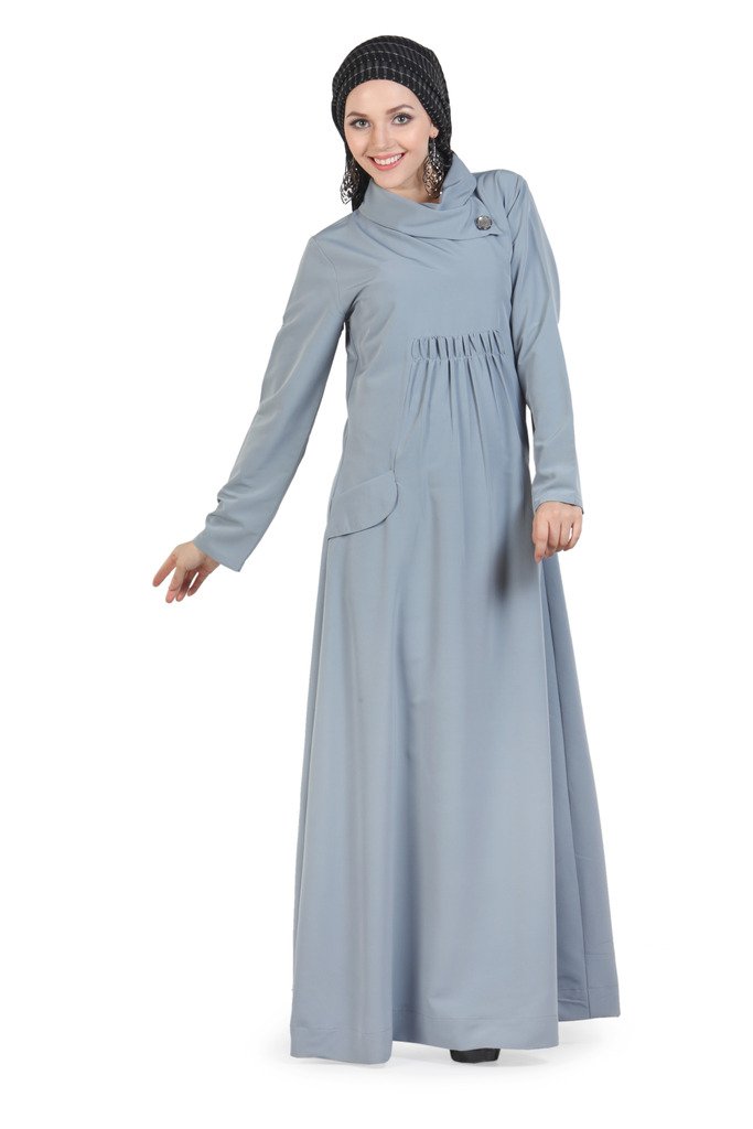 Momin LibasWomen's Polyester Abaya Long Dress (Grey, Medium)