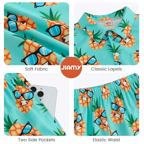 JiAmy Boys Hawaiian Outfit Shirt Shorts Set SummerPineapple Green 4-5Y - image 5