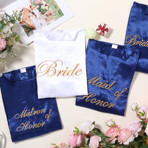Coume Set of 6 Bride Bridesmaid Robes with Lace Trim Bridal Party Matron Maid of Honor Robes Silk Satin Gown for Wedding3