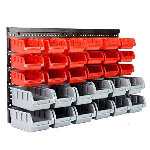 30-Piece Wall Mounted Tool Storage Rack Pegboard Backboard with Bins & Hooks Garage Workshop & Shed Organiser Stackable DIY Wall System Black Plastic Containers | Pukkr