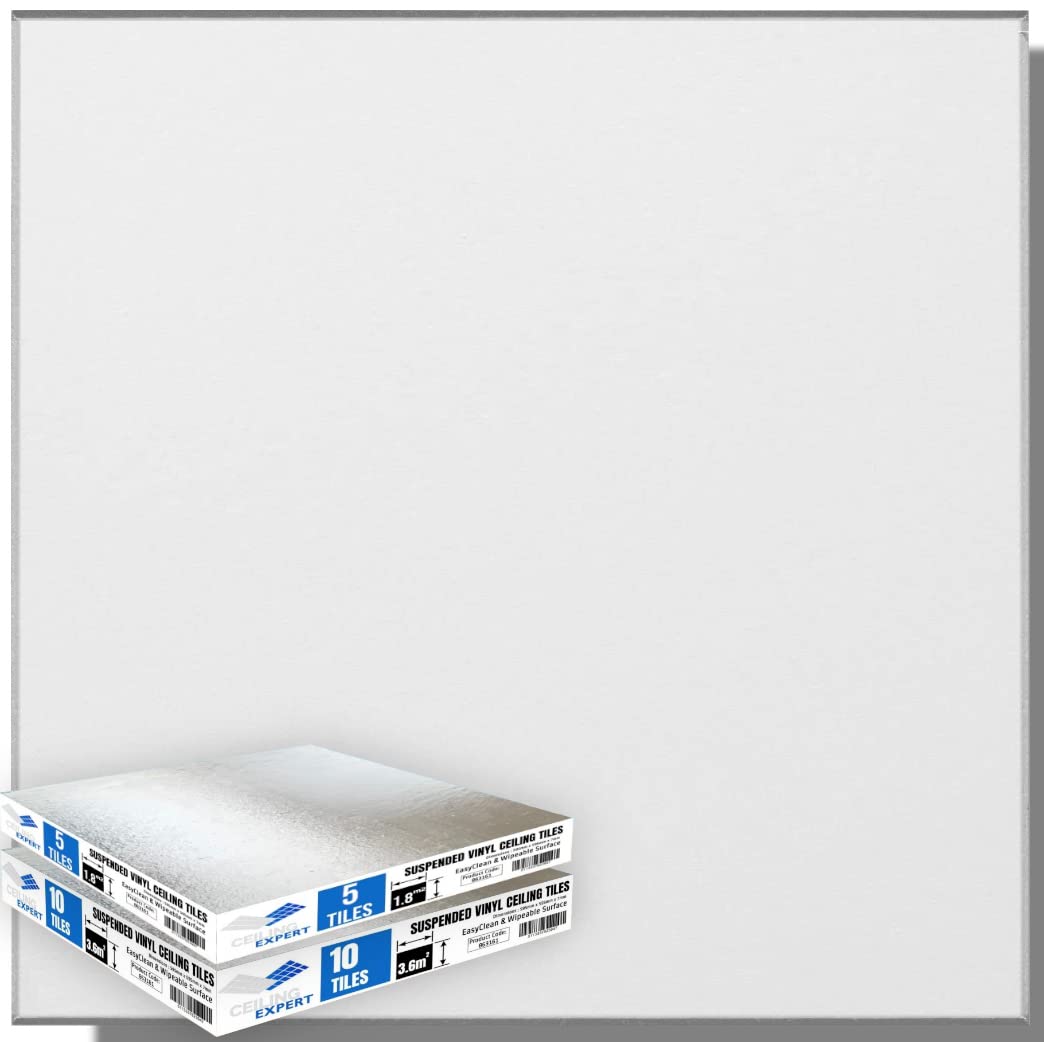 Ceiling Expert Ltd White Suspended Vinyl Ceiling Tiles 595Mm X 595Mm X 7Mm Easyclean & Wipeable 600Mm X 600Mm Pack Of 15 Tiles For 5.4M2 Area