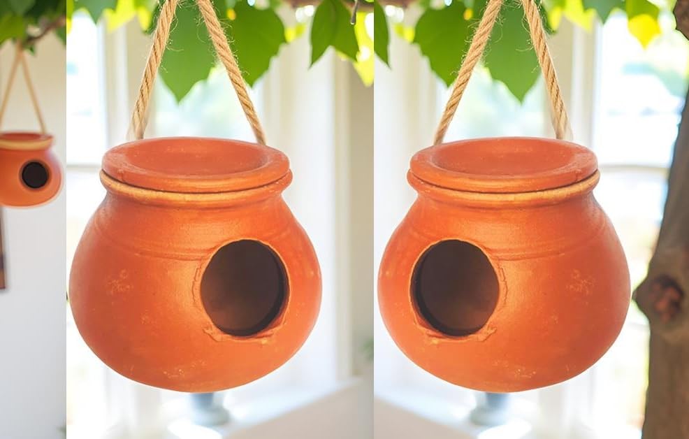 ZENRISE Clay Bird Nesting Pot House with Lid for Budgies Love Birds African Parrot Canary breeding and Egg Laying, 15 cm, Set of 2-image-31