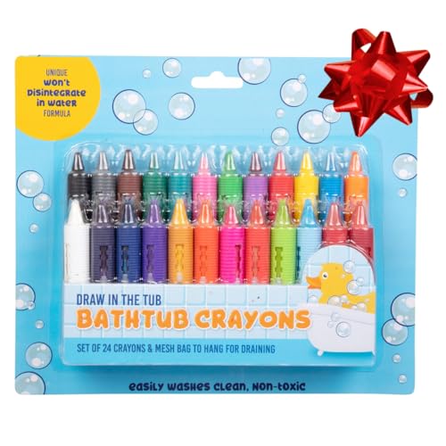 Bath Crayons Super Set-24 Draw in the Tub Colors with Bathtub Storage Mesh Bag- Non-Toxic, Safe for Children, Won't Disintegrate in Water-Art Project for Toddlers, Fun Gift & Stocking Stuffer for Kids
