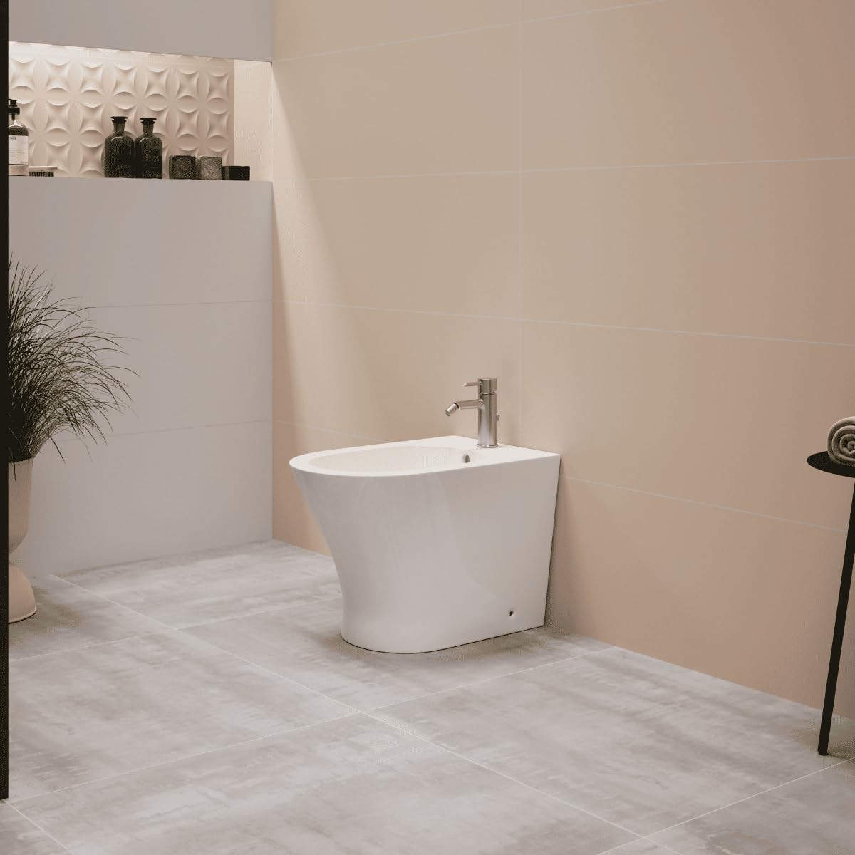 Bidet a suelo ceramico de Bano | Bide Adosado a Pared de Fondo Reducido Redondo Sin Tapa