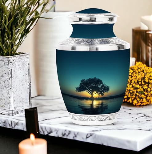 Image of Tree Cremation Urn Customized - Burial Urn for Ashes for Women - Large Decorative Urn - Personalized Urns for Human Ashes Adult Male - Funeral Urns for Ashes - 10 Inch Large with Velvet Bag