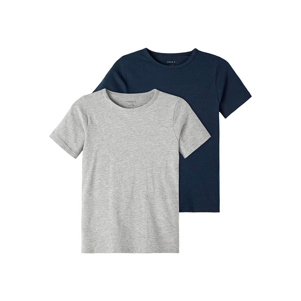 NAME IT Jungen Nkmt-shirt Slim 2p Noos T Shirt, Dark Sapphire/Pack:w/ Grey Melange, 158-164 EU