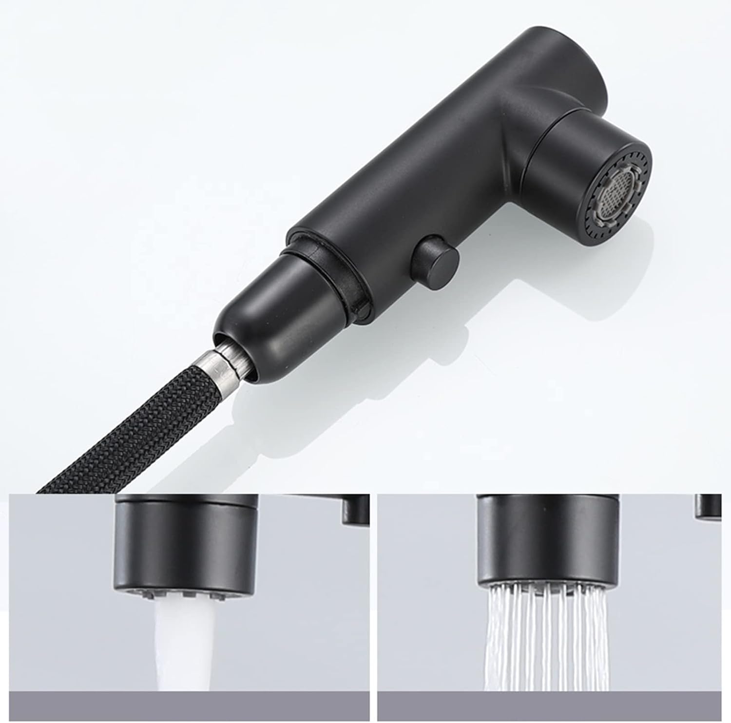 3 Way Kitchen Taps with Pull Out Spray, Kitchen Faucet Brass Swivel Multifunction 3 in 1 Kitchen Sink Tap-Black