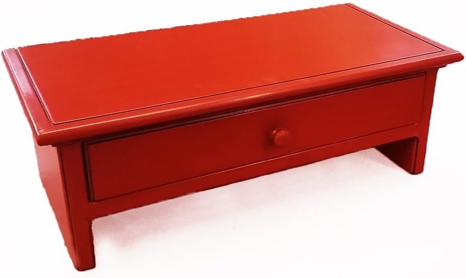 Wood Monitor Stand with Drawer and Cubby with PAINTED AND GLAZED FINISH - Small