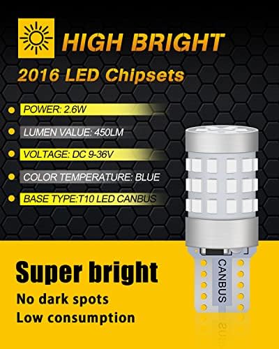 Qasim T10 501 LED Bulbs W5W 168 194 LED Side Light Bulb Canbus Error Free Blue Car Interior Light Turn Signal Indicator Light DC 12V-24V, Pack of 4
