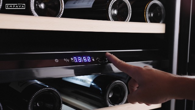 Image of Empava 24 inch Dual Zone Wine Cooler Refrigerator Under Counter with Reversible Glass Door, Freestanding Fridge with LED Light, Touch Control, 46 Bottles Capacity