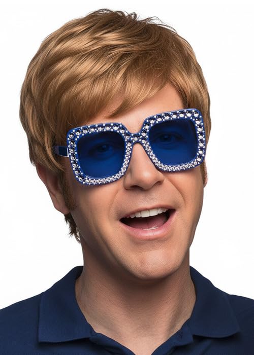 Struts Mens 70s Disco Elton John Style Blue Bling Glasses