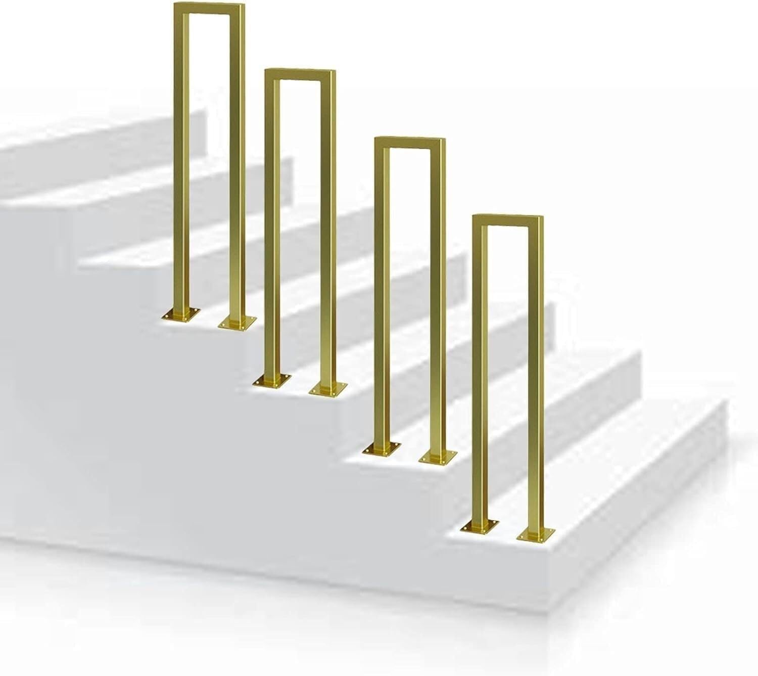 Gold U Shaped Stair Handrail, Hand Rails for Outdoor Steps, 1.1-3.3FT Staircase Guardrail, Non-Slip Wrought Iron Step Railing, for Porch, Loft, Corridor, Garden Fence Armrest(55CM/1.8FT)