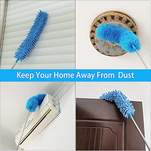 Household Cleaning Dusters 3 In 1 Kit,Microfiber Duster With Extension Pole 30-100 Inches,Retractable Gap Dust Brush Cleaner Long Feather Duster For Cleaning Ceiling Fan,Furniture,Blinds,Wall (Blue) #TOP4