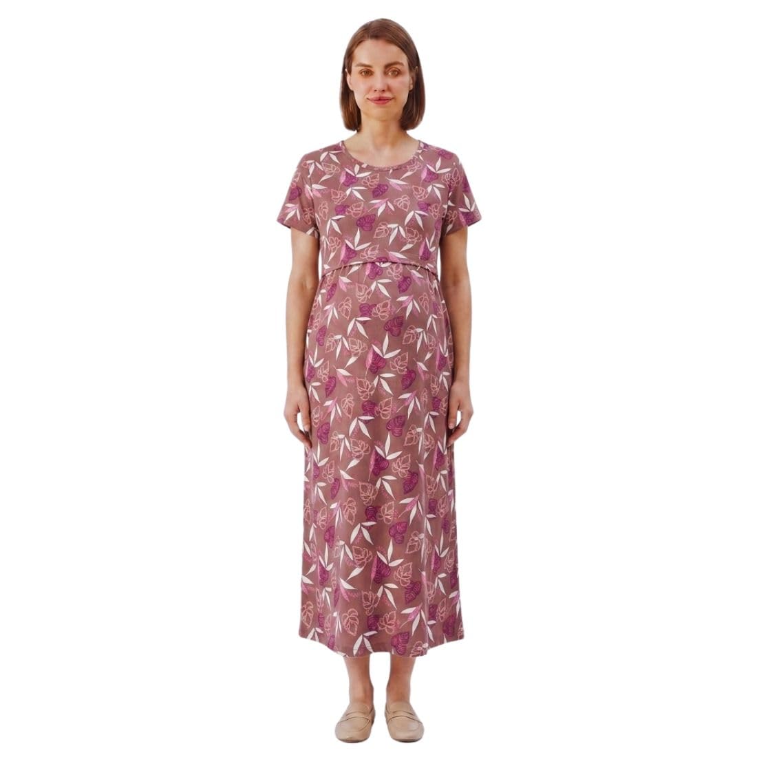 Feeding Dress for New Moms | Cotton Maternity Nighty | Zipless Feeding Dresses for Women | Pregnancy & Nursing Wear (in, Alpha, 2XL, Plus, Maroon 3)