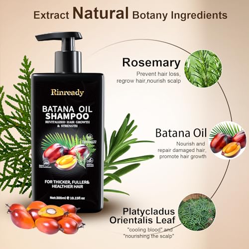Image of Batana Rosemary Shampoo for Thinning Hair, Biotin Strengthening Shampoo for Men & Women,Nourishing Scalp Care for Fuller Looking,Healthier Hair,Sulfate Free Daily Hair Cleanser 10.15 fl oz