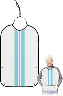 QueenKer Funny Adult Bibs for Eating, Holiday Themed Blue Stripes Waterproof Clothing Protector Washable Adult Bib with Crumb Catcher for Men Women Elderl and Seniors