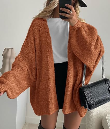 Image of PRETTYGARDEN Womens Oversized Cardigan Sweaters 2026 Fall Long Lantern Sleeve Knit Open Front Lightweight Sweater