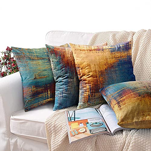 Emvency Set Of 4 Throw Pillow Covers Vintage Abstract Blue And Orange Messy Rust Painting Decorative Pillow Cases Home Decor Standard Square 20X20 Inches Pillowcases #TOP5