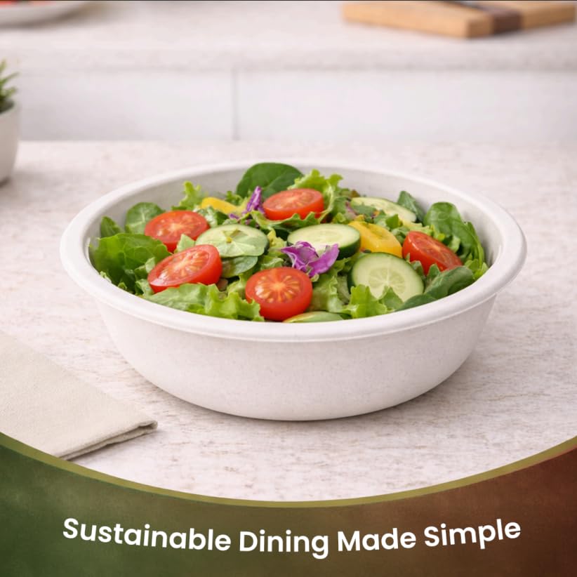 Image of Eco Aaroyaa Disposable Bagasse Bowls - 180 ML - Pack of 50 Biodegradable DIsposable Bowls - Eco-Friendly Dip, Sauce & Chutney Disposable Cups - Leak-Resistant Small Serving Bowls (Pack of 50)