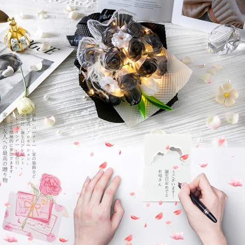 ソープフラワー 花束 シャボンフラワー 造花 ギフトセット LED ライト 付き バレンタインデー 誕生日 母の日 父の日 先生の日 記念日 バレンタインデー 昇進 インテリア 転居など最適としてのプレゼント （ブラック） [4]