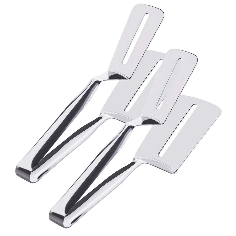 CANDeal2 Pack 10 inch Stainless Steel Multipurpose Clip Bread/Fried Steak BBQ Clamp Turner Fin Beef Grill Soup Shovel Fish Buffet Tableware Barbecue