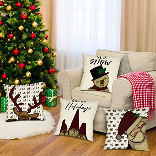 Christmas Decorations Pillow Covers 18 X 18 Inch Set Of 4 Decor Indoor Outdoor Throw Pillow Case, Reindeer Snowman Santa For Home Clearance Xmas Decorative Cushion Case And Christmas Party Holiday #TOP2