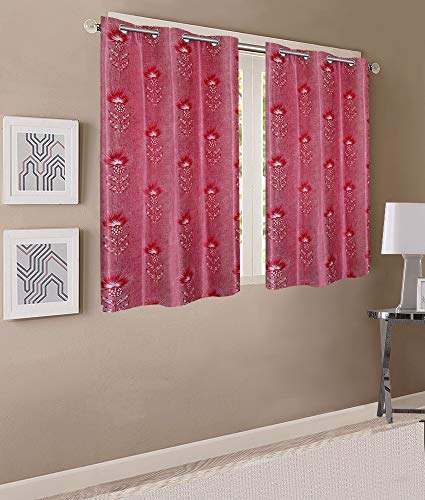 Image of Queenzliving Secret Linen Curtain, Window 5 feet- Pack of 2, Lava Red