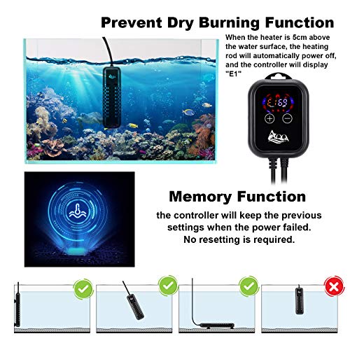 AQQA Submersible Aquarium Heater,100W/200W/300W/500W/800W/1000W/1200W Fish Tank Heater,External Temperature Controller LED Temperature Display,Suitable for Saltwater and Freshwater(800W)